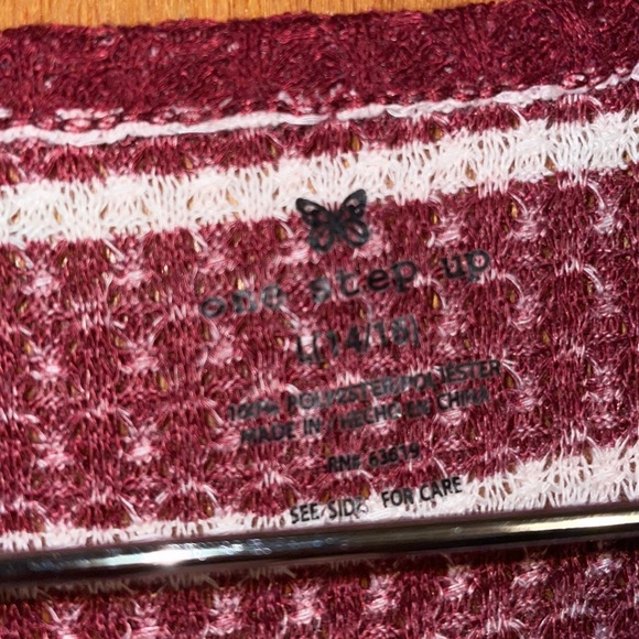 •ONE STEP UP•NWT WINE SILK WAFFLE KNIT STRIPED LONG SLEEVE BLOUSE SIZE 14/16. - Picture 4 of 7